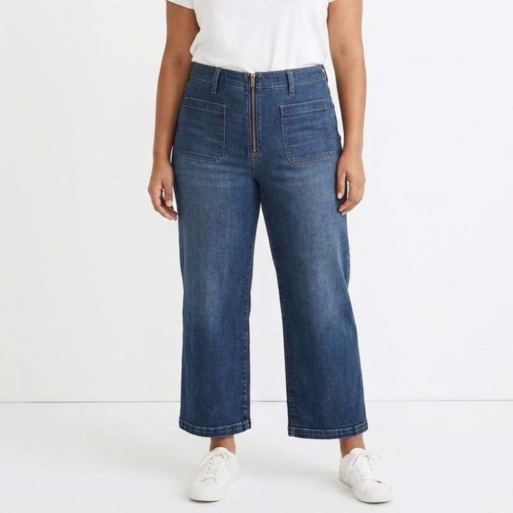Madewell Curvy Emmett Wide Leg Patch Pocket Jeans High Rise Dark Wash Crop 32P